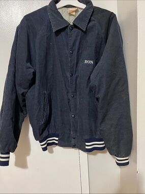 On Running Navy Corduroy Bomber Jacket with Striped Ribbing